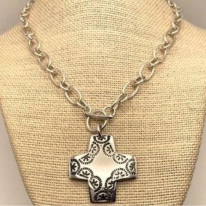 SILPADA Sterling Silver Etched Cross Necklace with Toggle Clasp N0557